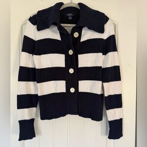 Chaps Navy and White Striped Button Cardigan